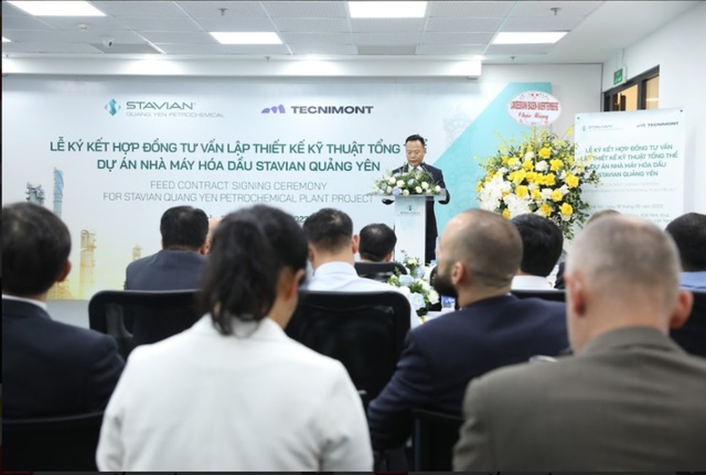 Ông Đinh Đức Thắng - Chủ tịch Hội đồng Quản trị kiêm Tổng Giám đốc Công ty CP Hóa dầu Stavian Quảng Yên phát biểu tại sự kiện.