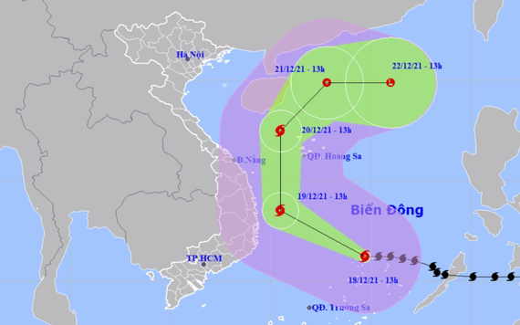 Bão RAI cách Khánh Hòa 580km, liên tục đổi hướng di chuyển