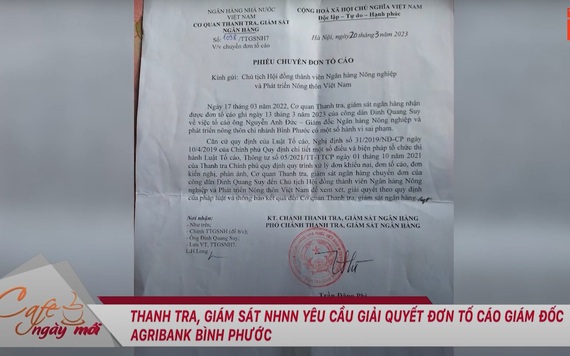 Thanh tra, giám sát NHNN yêu cầu giải quyết đơn tố cáo Giám đốc Agribank Bình Phước