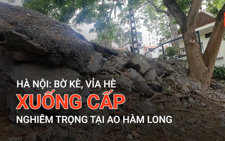 Hà Nội: Bờ kè, vỉa hè xuống cấp nghiêm trọng tại ao Hàm Long